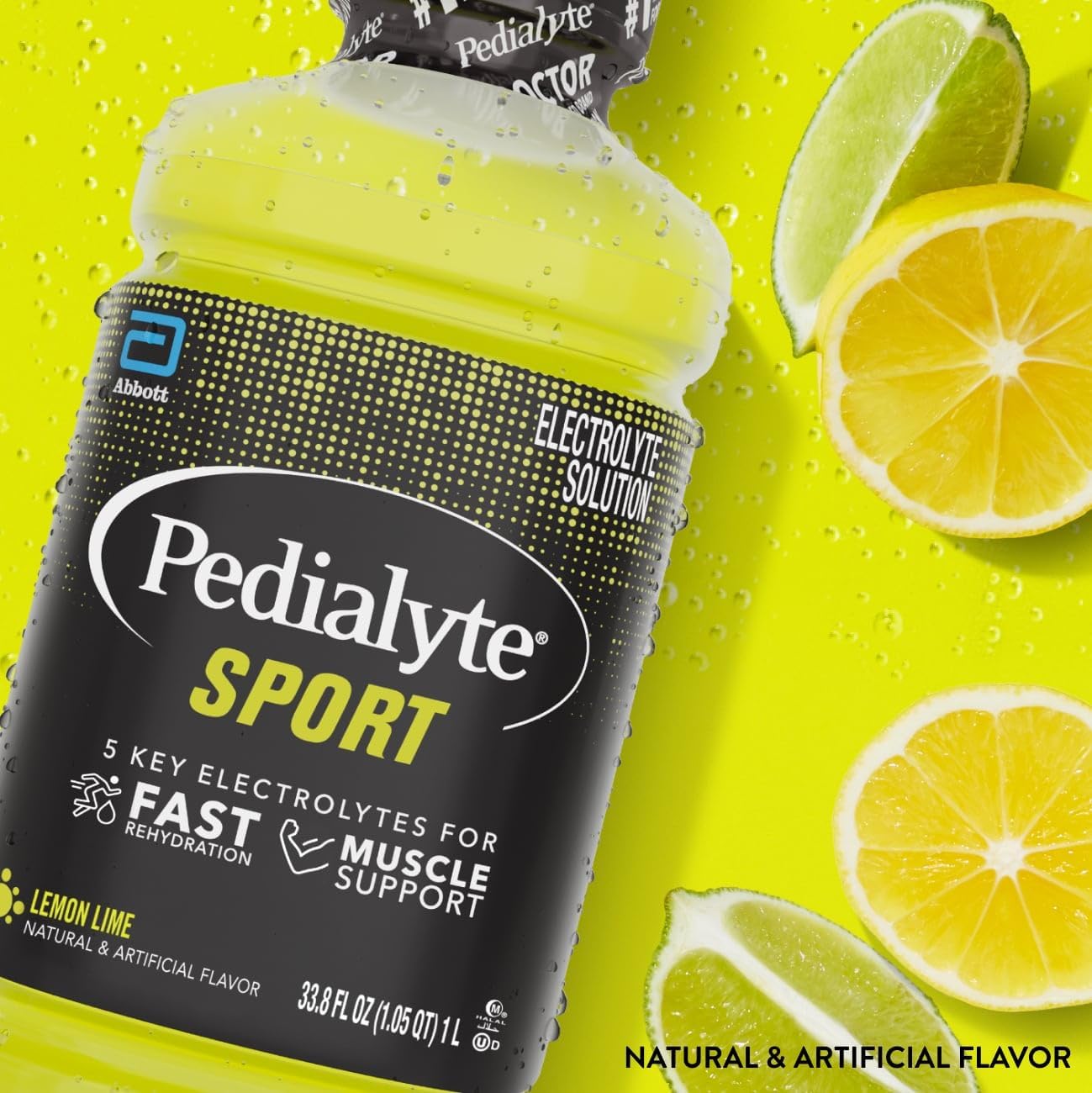 Pedialyte Sports Electrolyte Drink with 5 Key Electrolytes, 1 Liter, 4 Bottles