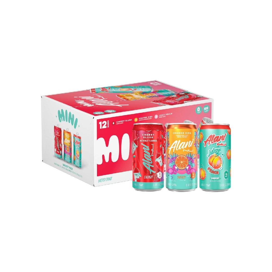Alani Nu Variety Pack (Cherry Smoothie, Juicy Peach, Orange Kisses), 8 fl oz Cans, 12 Count