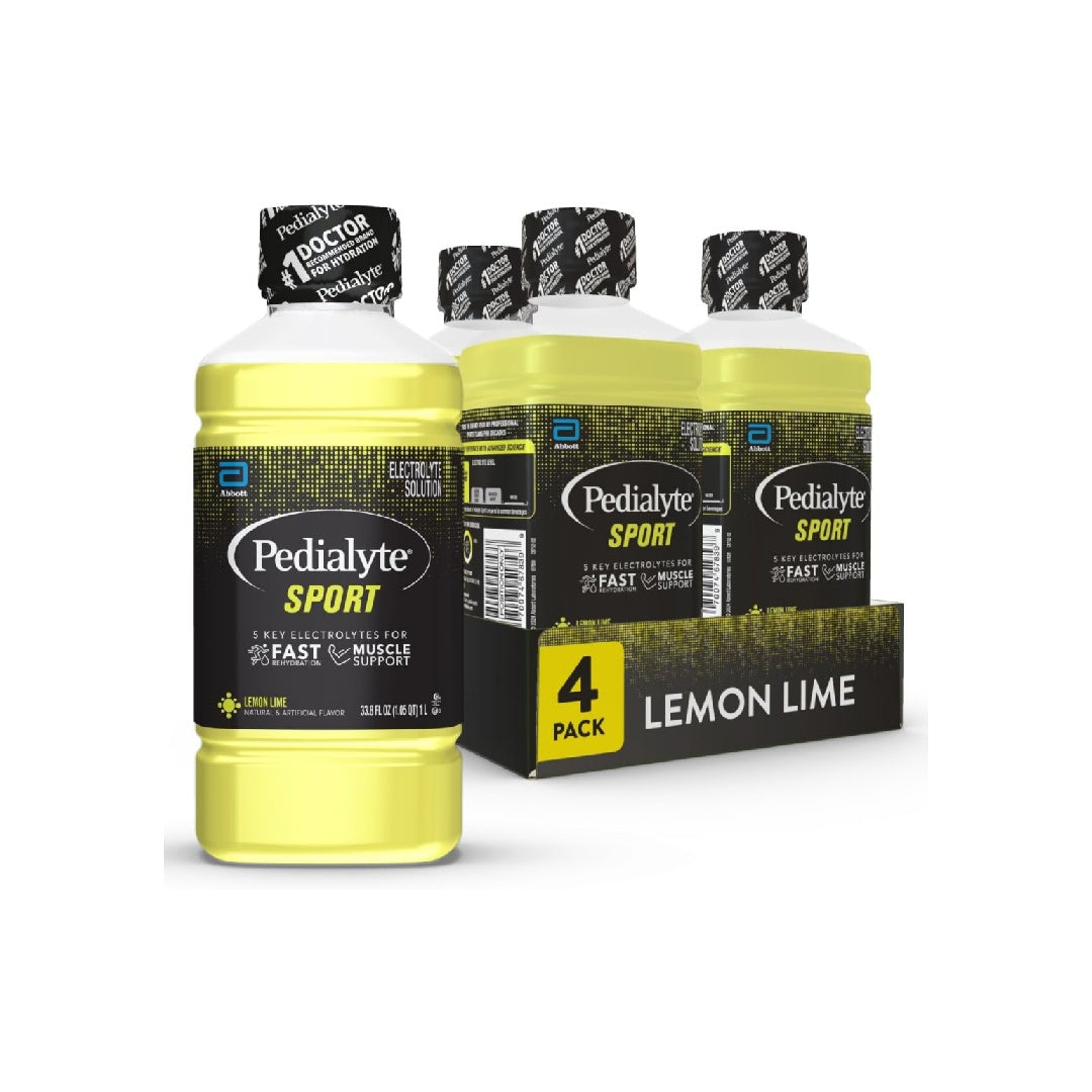 Pedialyte Sports Electrolyte Drink with 5 Key Electrolytes, 1 Liter, 4 Bottles