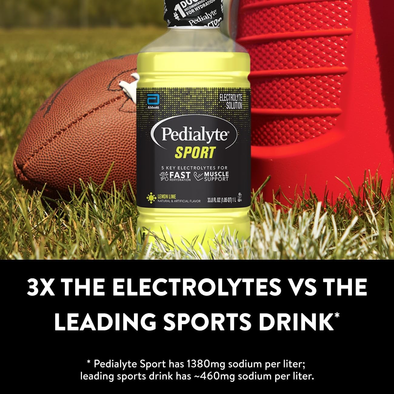 Pedialyte Sports Electrolyte Drink with 5 Key Electrolytes, 1 Liter, 4 Bottles
