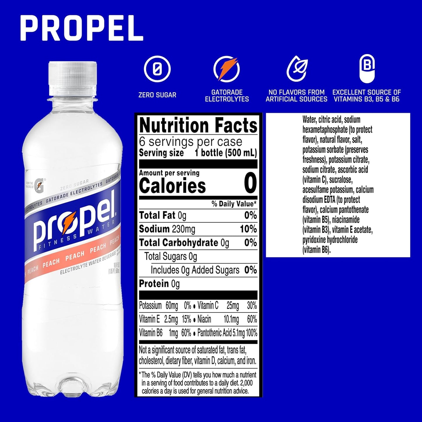 Propel, Zero Calorie Sports Water with Electrolytes and Vitamins, 16.9 fl oz (Pack of 12)