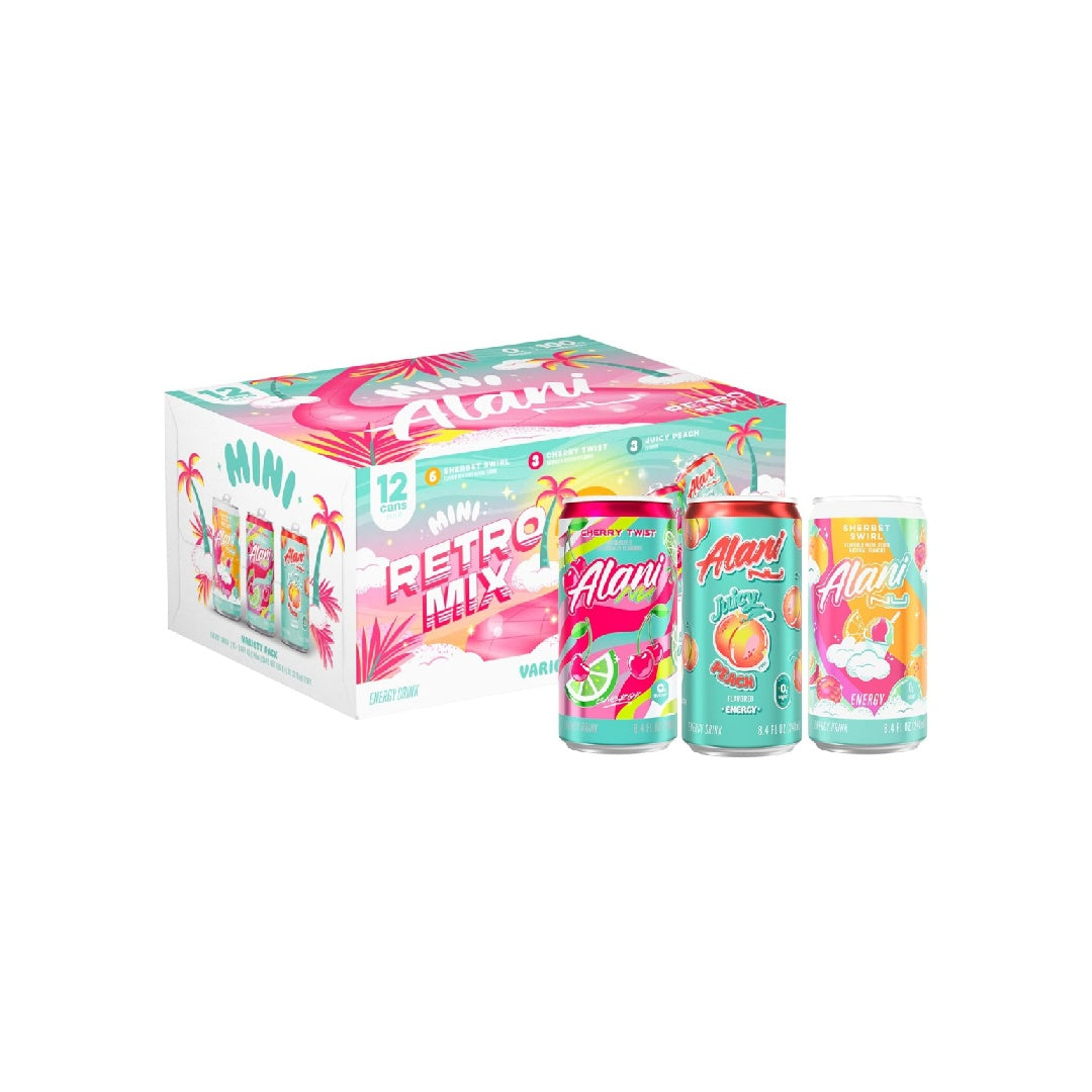 Alani Nu Variety Pack (Cherry Smoothie, Juicy Peach, Orange Kisses), 8 fl oz Cans, 12 Count