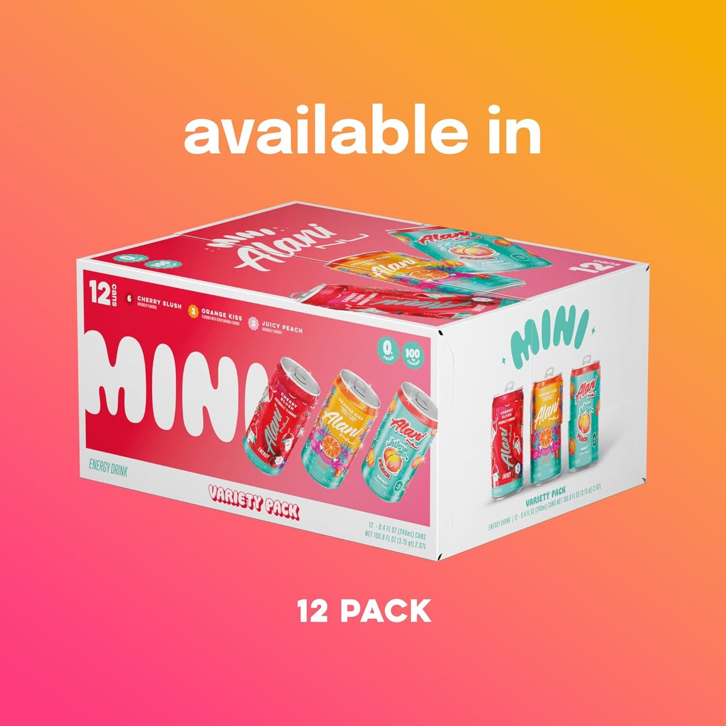 Alani Nu Variety Pack (Cherry Smoothie, Juicy Peach, Orange Kisses), 8 fl oz Cans, 12 Count