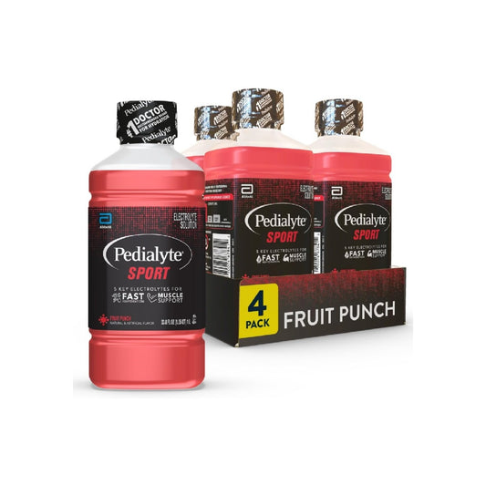 Pedialyte Sports Electrolyte Drink with 5 Key Electrolytes, 1 Liter, 4 Bottles
