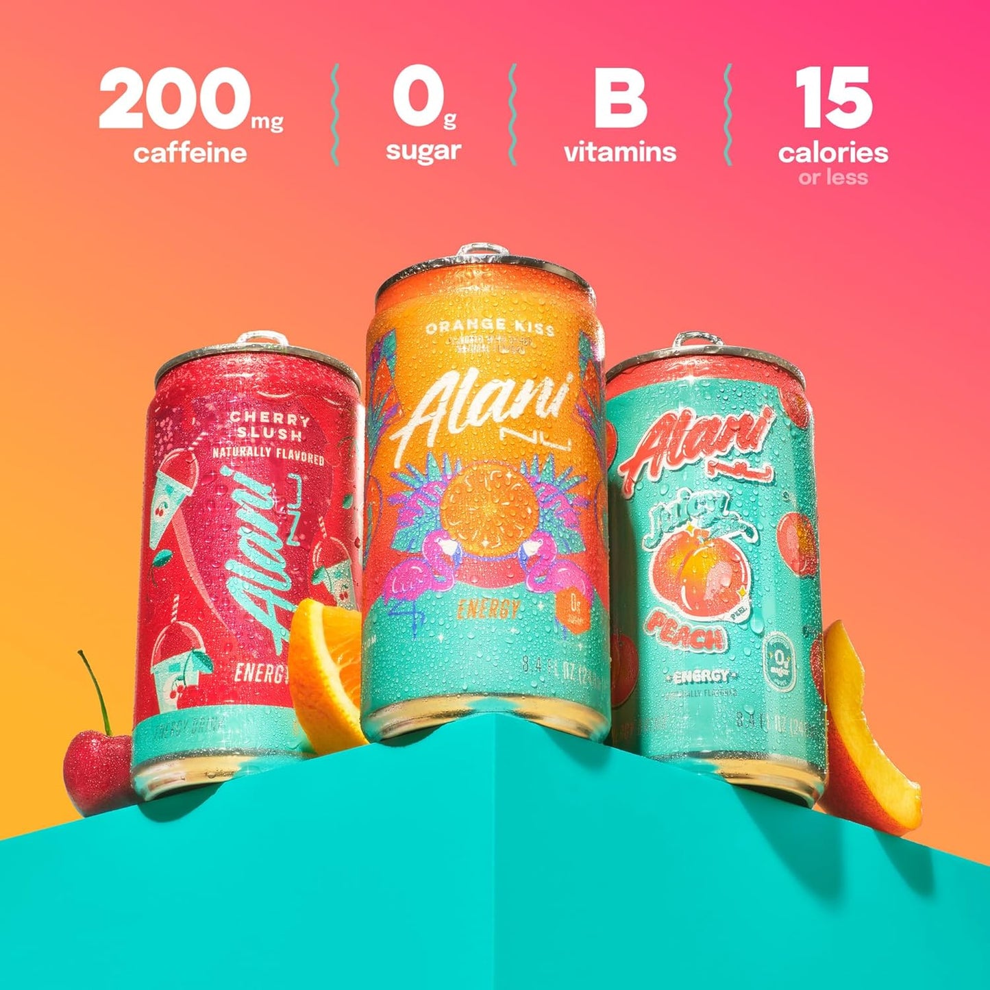 Alani Nu Variety Pack (Cherry Smoothie, Juicy Peach, Orange Kisses), 8 fl oz Cans, 12 Count
